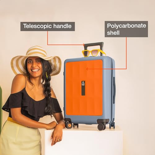 Image of Nasher Miles Zanzibar TSA Lock Hard-Sided Polycarbonate 8 Wheels Double Spinner Cabin Luggage Orange Grey 20 inch |55cm Trolley Bag| Suitcase,Small