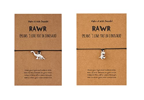 2 pulseras de dinosaurios, collar con colgante a distancia a juego, encantadoras pulseras de abalorios, regalos de relación para mamá e hija/hijo, mejores amigos, parejas, novia, novio, familia