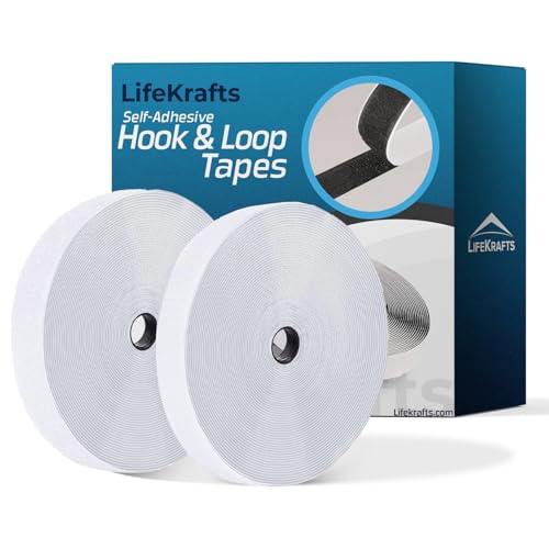 LifeKrafts Self Adhesive Hook & Loop Tapes - Sticky Back Strong Glue, Back Mounting Fastener Tape | Organize Stationaries, Arts & Crafts Projects, Photo Frame, DIY Applications | (10M x 25mm, White)