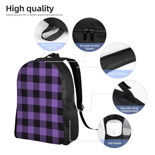 Purple Buffalo Plaid Check Backpack Simple Leisure Travel Backpack Outgoing Daypack 16 inch4