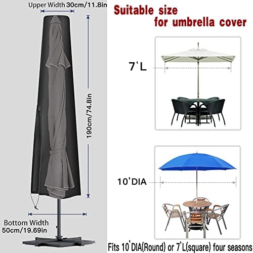 Parasol Cover Patio Umbrella Covers Waterproof Windproof Anti-UV with Zip 420D Oxford Fabric Garden Parasol Cover for 7ft to 10ft Garden Outdoor Umbrella (190 x 30 x 50cm)