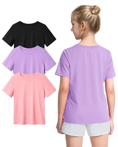 Image of KEREDA Girls Athletic Shirts Quick Dry T Shirts Summer UPF 50+ Tops 3 Pack