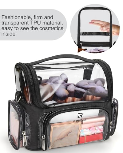 Image of Makeup Brush Case Stand-up Makeup Cup Makeup Brush Holder Travel Professional Cosmetic Bag Artist Storage Bag Large Makeup Bag with Adjustable Divide, Black, A3-X Large-Black-Clear Style, Makeup Brush