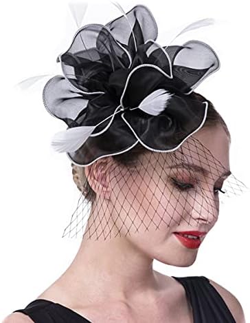Fascinators Hat for Women Tea Party Headband Girls Flapper Headpiece Kentucky Party Derby Wedding (FM02-Black and White)