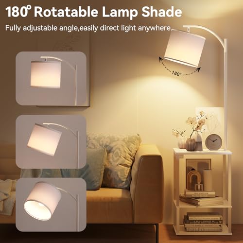 Image of SUNMORY Floor Lamp with Table, End Table for Living Room with Lamp, Shelves Side Table with Charging Station(USB & AC Port), 3 Color Temperature LED Bulb, Modern Nightstand Lamp for Bedroom, Office