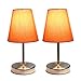Simple Designs LT2013-ORG-2PK Mini Basic 2 Pack Sand Nickel Table Lamp with Fabric Shade Set, Orange, 2 Count