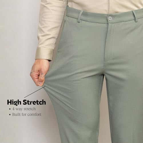 Image of SUBTRACT Men 4 Way Stretch Wrinkle Free Slim Fit Formal Trouser with 2 Inch Flexible Waistband | Men's Trousers for Office Or Party