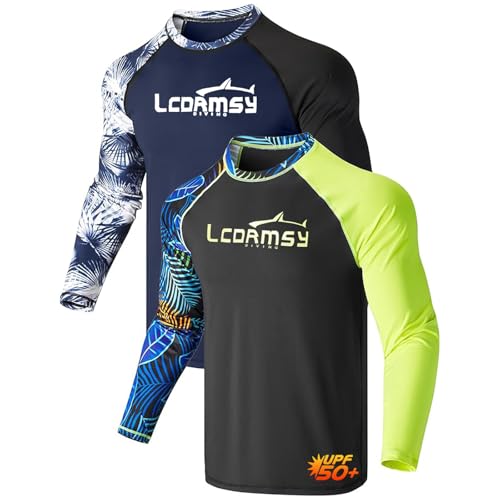 UOBXZOQ Camiseta de natación Hombre,2 pacs Playera de natación Deportivo de Manga Larga con protección Solar, Secado rápido de Playera para Nadar...