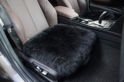 Sisha-A Sheepskin Seat Cushion Cover Winter Warm Natural Wool Car Seat Covers Universal Fit For Most Car, Truck, Suv, Or Van Front Black #TOP3
