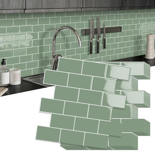 10 Sheet Thicker Subway Tiles Peel and Stick Backsplash,12"x12" Green