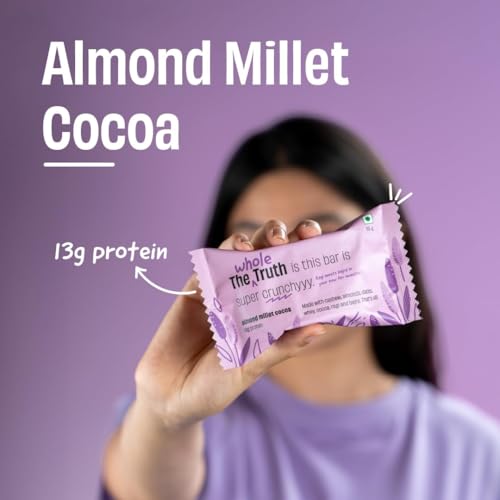 Image of The Whole Truth - Super Crunchy Millet Protein Bars 13G | All In One Pack of 5 (2 Almond Millet, 1 Hazelnut Millet, 1 Mocha Millet, 1 Peanut Millet) | Cleanest Snack Ever | No Refined Sugar