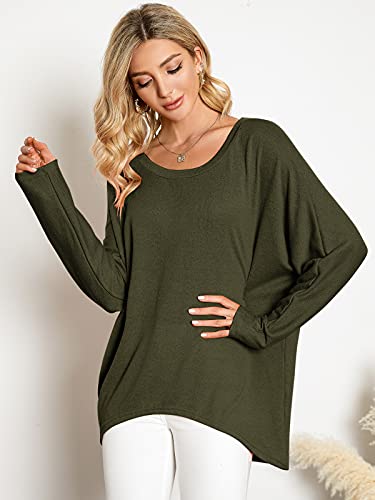 Image of ZANZEA Women's Off The Shoulder Batwing Tops Casual Loose Oversized Tshirts Long Sleeve Fall Pullover Sweater Tops