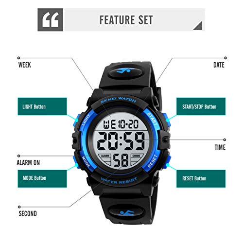 CakCity Boys Sport Digital Watches, Kids Waterproof Sports Outdoor LED Screen Watches Electronic Children Casual Watches