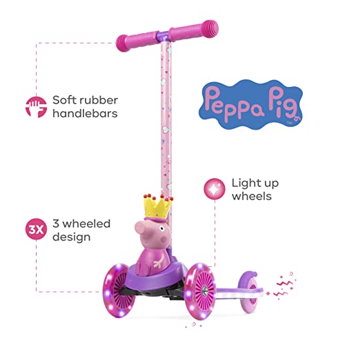 Peppa Pig Kick Scooter For Kids, Self-Balancing 3 Wheeled Light Up Scooter With Extra Wide Anti-Slip Deck, Rear Brake, Lean To Steer, Lightweight Design, For Kids 3 And Up, 75 Lb Limit #TOP1