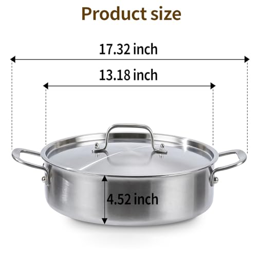 DELARLO 8QT Saute Pan Jumbo Cooker Tri-Ply Stainless Steel Pan, 13Inch Deep Frying Pan with Steel cover, Kitchen Large Skillet,Heavy Duty Style Compatible With All Cooktops Up to 650℉ by DELARLO - Used condition - Image 4