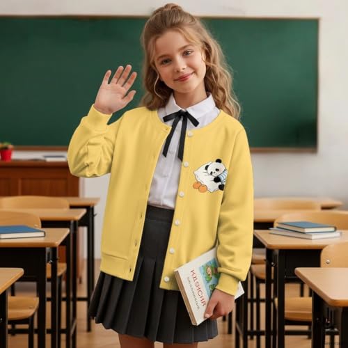 Image of Girls Cardigans Sweater Long Sleeve Crew Neck Button Down Sweaters School Outerwear for Kids Fall Winter Tops