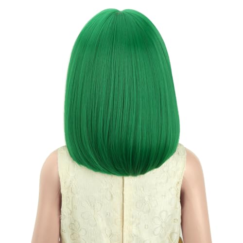 Image of PATTNIUM Kids Green Wig Child Green Bob Wig for Girls Colored Wigs Dark Green Bob Wig Cosplay Party Synthetic Wigs