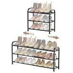 ENJOYBASICS Expandable Shoe Rack, 3 Tier Adjustable Shoe Organizer Shelf for Closet, Black Metal Free Standing Shoe Rack Storage for Small Space, Entryway