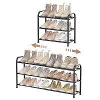 ENJOYBASICS Schuhregal, 3 Ebenen Adjustable Metall Schuhaufbewahrung 45.2to 83.2 cm, Schwarz Expandable Schuhregal Platzsparend für Diele, Flur