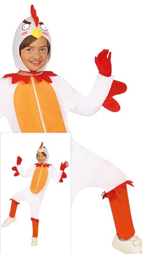 FIESTAS GUIRCA Déguisement poulet effronté pour garçons ou filles – Combinaison poule et chapeau de coq – Costume enfants - Unisexe Âge 5-6 Ans