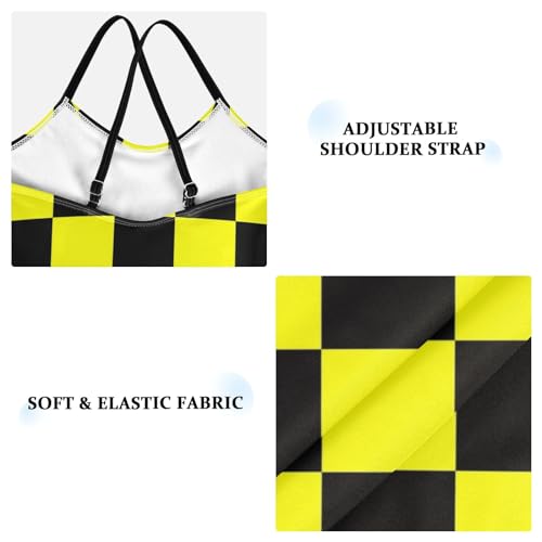 Image of Black and White Chess Girls One Piece Swimsuits Board Marble Tile Sport Halter Swimwear Beach Bathing Suit 3T