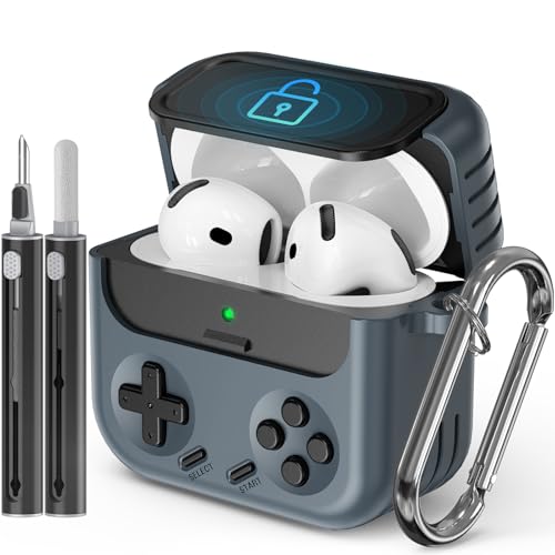 Inesore for Airpods 4 Case with Lock,Compatible with Airpods 4 with Active Noise Cancellation Cases,Classic Cool Funny Game Console Air pods4 Case Cover for Men Boy with Cleaner Kit(Black)