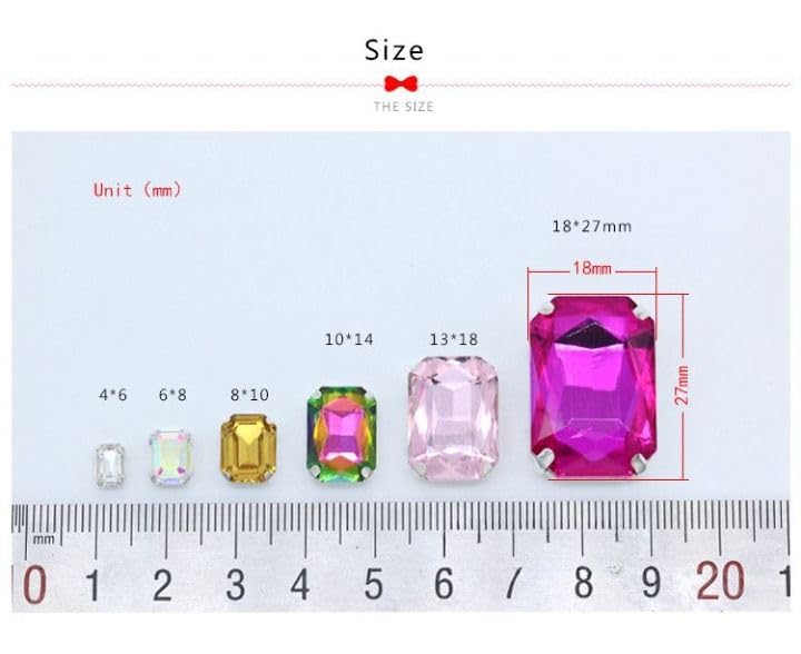 All-Size 24- Color Flat Rectangle Sew On Strass Glass Stone Crystal Gems Sewing Rhinestone Silver Base Button Clothes Accessories - (Color: Peach/Size: 12Pcs 13X18Mm)