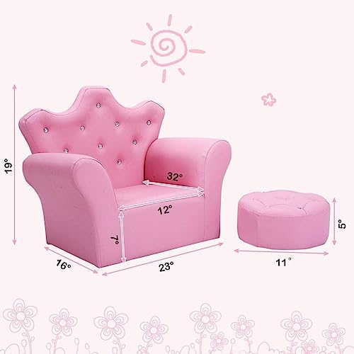 Arlime Kids Sofa, Upholstered Kids Couch With Ottoman, Princess Sofa With Diamond Decoration, Cozy Toddler Armchair For Boys Girls (Pink) #TOP2