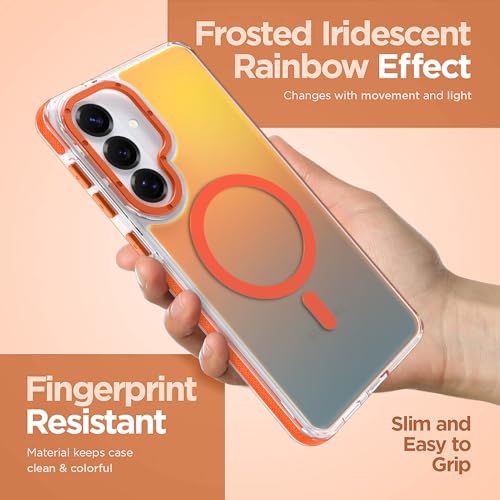Image of Magnetic Case for Samsung Galaxy S26 Plus [Compatible with Magsafe] [Cute Fashion Fluorescent Design] [1 Screen Protector] Slim Translucent Matte Case for Galaxy S26 Plus 6.7 inch, Orange