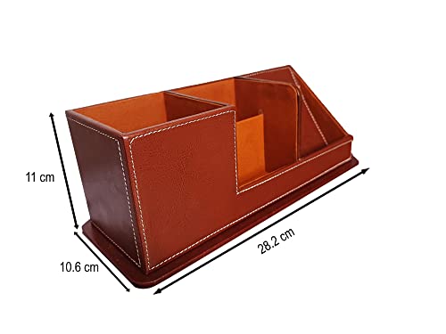 Image of LUVYANSH Pen stand and Mobile holder Premium Leather Product Brown Colour (Make in India)