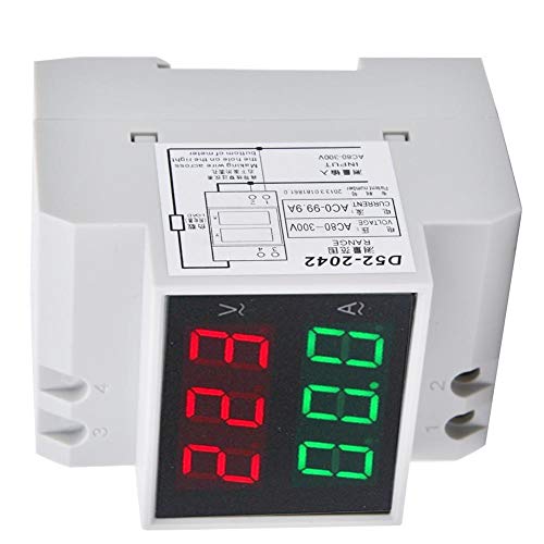 Image of DIN Rail Voltage Ampere Meter, AC80-300V AC0-99.9A Multi-Functional Digital Din Rail Current Voltage Power Meter Ammeter Voltmeter, Din Rail Led Display Digital AC Voltmeter
