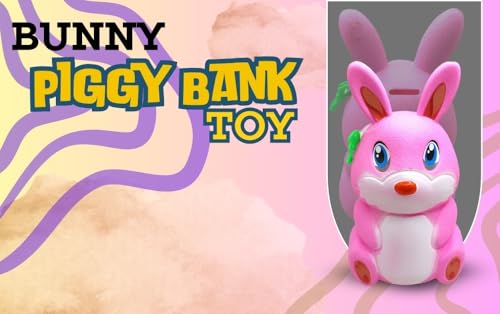 Image of Piggy Bank Toy for Kids with Lock & 2 Keys - Bunny Rabbit Shaped Coin Bank for Boys & Girls | BIS Certified Plastic Gullak | Money Saving Bank Gift for Toddlers 3+ Years | Made in India (Pink)