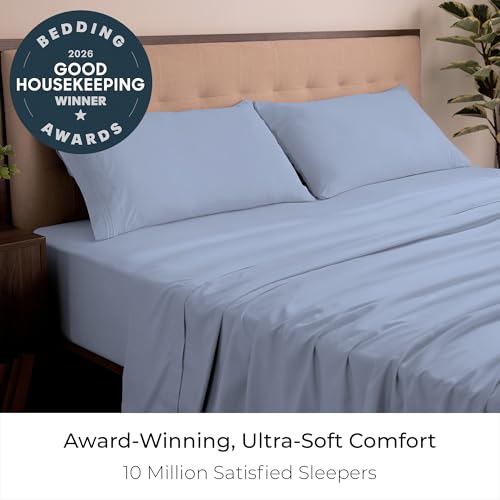 Image of Mellanni King Sheets Set - 4 PC Iconic Collection Bedding | Hotel Luxury, Extra Soft, Cooling Bed Sheets - Wrinkle, Fade, Stain Resistant (King, Sky Blue)