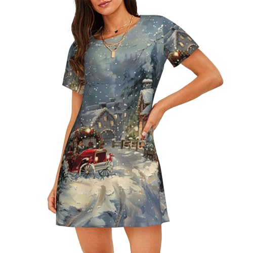 Chemise de nuit respirante femme anti-transpiration pyjama Noël manches courtes