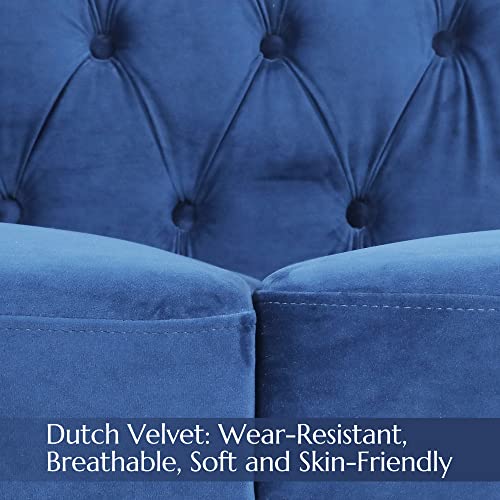 Vaztrlus Chesterfield Velvet Sofas For Living Room, Traditional Square Arm 3-Seater Sofa 82.5" Couch Deep Button Nailhead Tufted Blue Upholstered Couches Removable Cushion Easy To Assemble #TOP4