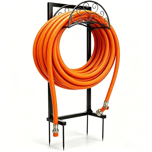 SYITCUN Garden Hose Holder Heavy Duty Stainless Steel Garden Hose Reel with Triangle Reinforcement Supports 150 ft Hose 45-Inch Ergonomic Water Hose Stand for Outside Black