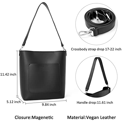 Bromen Hobo Bags For Women Leather Handbags Designer Shoulder Bucket Crossbody Purse Black #TOP3