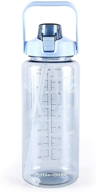 Motivational 64 oz Gym Sports Clear Plastic Drink Water Bottle with Time Marker & Straw (Black)