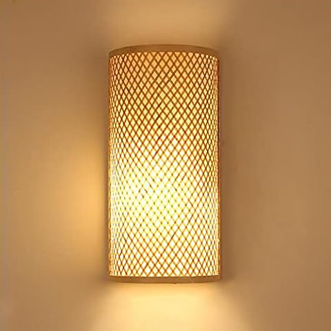 FUMIMID Lámpara De Pared De Ratán Bambú Natural Pantalla De Madera Linterna Rústica Sala De Estar Comedor Dormitorio Lámpara De Bambú Decoración Habitación Sin Bombilla Cover