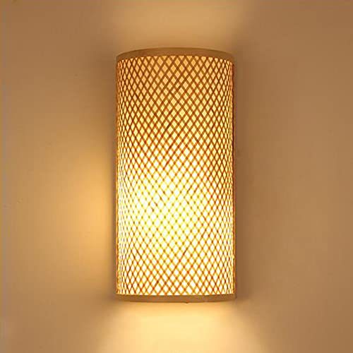 FUMIMID Applique Rotin Murale Naturel Abat-Jour En Bambou Appliques Murales En Bois Lanterne Rustique Salon Salle À Manger Chambre À Coucher Lampe En Bambou 2 Lumières E27,A Cover