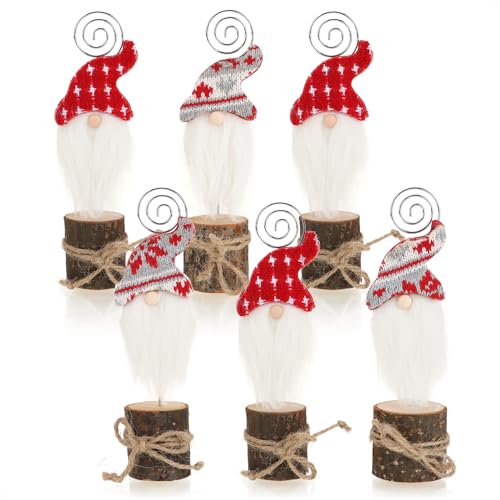 com-four® Tarjetero 6x Wichtel - Clips para tarjetas de menú, etiquetas de nombre, tarjetas de lugar y fotos - Mesa navideña y tarjetero de madera (6 piezas - duendecillos)
