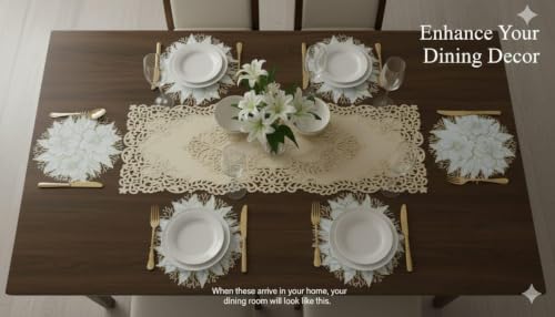 Image of Dakshya Industries PVC Waterproof Leaf Design Table Mats Set of 7 | 6 Placemats with 1 Decorative Runner for Dining Table