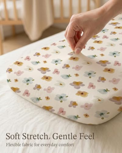 Image of Bassinet Sheets for Baby Girls Boys 2 Pack, Fitted Baby Mattress Sheet for Rectangle, Oval, Hourglass Bassinet Mattress, Breathable Cozy & Universal Fit (Bee Happy, Bassinet Sheet)