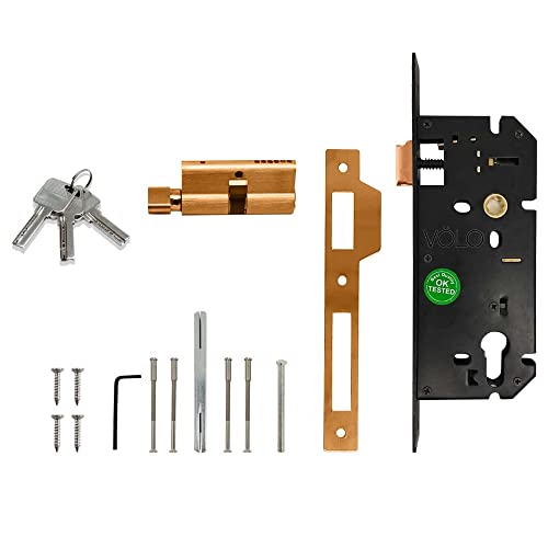 Image of Volo Luxury Series 10 inch Handle On Plate Mortise Door Lock | Bedroom Door Lock with Brass Cylinder and 10 inch Lock Body for Home /Hotels /Office with 3 Brass Computerised Keys (PVD Rose Gold)
