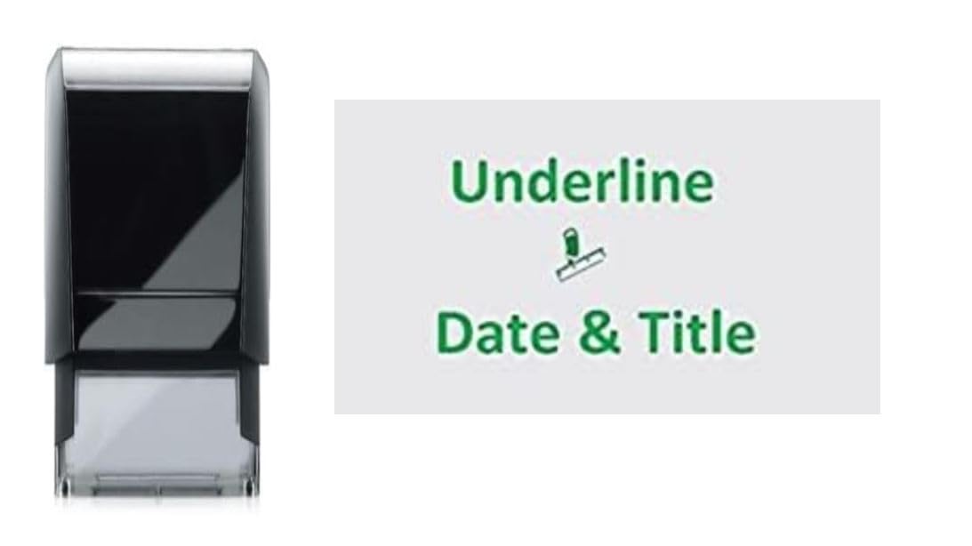 Underline Date and Title - 28mm Self Inking Stamp - Green Ink