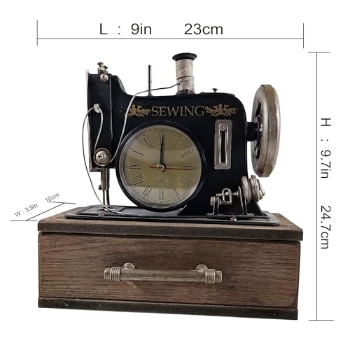 Máquina de coser vintage con reloj de cuarzo y caja de madera elegante para salón 6
