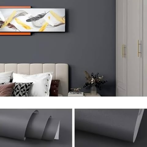 YIZHI Matte Grey Contact Paper 15.8" x 157.5" Peel and Stick Wallpaper Waterpoof Removable Contact Paper for Cabinest Self-Adhesive Wallpaper for Wall Kitchen Wallpaper for Bedroom Cover