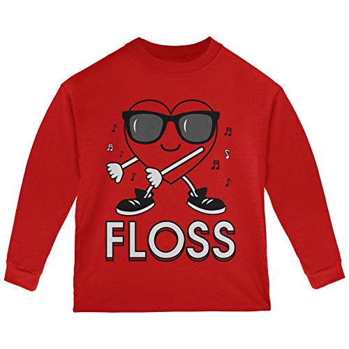 Valentine's Day Floss Flossing Dancing Heart Toddler Long Sleeve T Shirt Red 4T