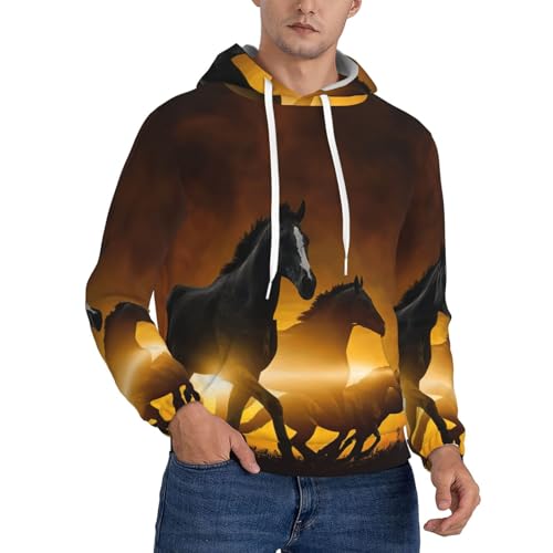 Sweat à capuche homme EdWal imprimé nuages rouges et chevaux noirs
