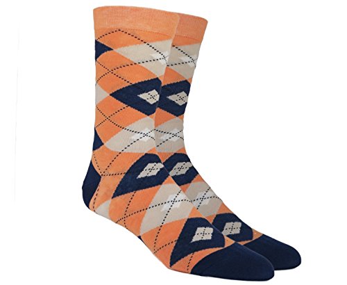 vangobeauty Men Dress Socks Argyle Mid Calf Peach Navy Blue Grey Socks One Size Fits Most Made In USA
